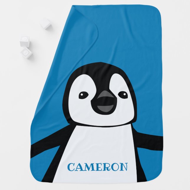  Personalized Blue Penguin Illustration Blanket  (In Situ)
