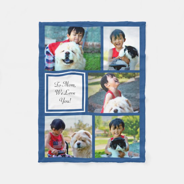 Personalized Blue Photo Collage Blanket (Front)