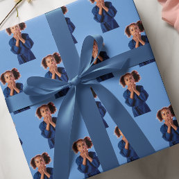 Personalized Blue Photo Collage Kids Birthday Wrapping Paper