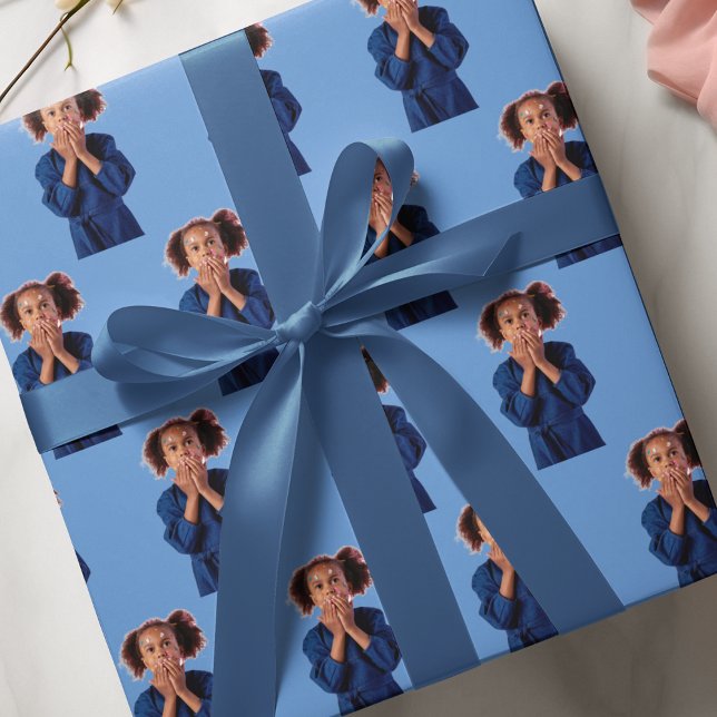 Personalized Blue Photo Collage Kids Birthday Wrapping Paper (Creator Uploaded)