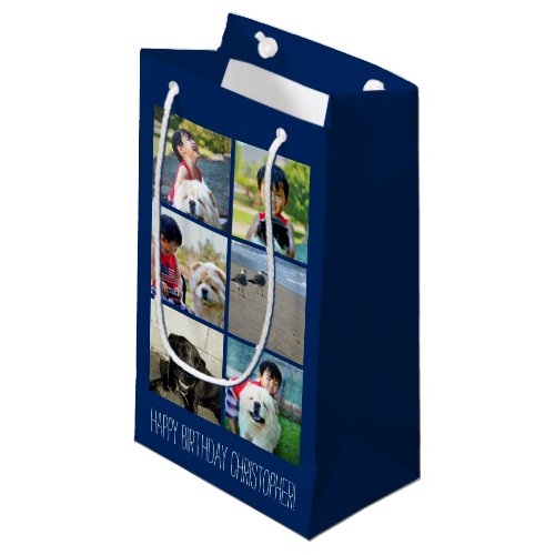 Personalized Blue Photo Mosaic Picture Collage Small Gift Bag