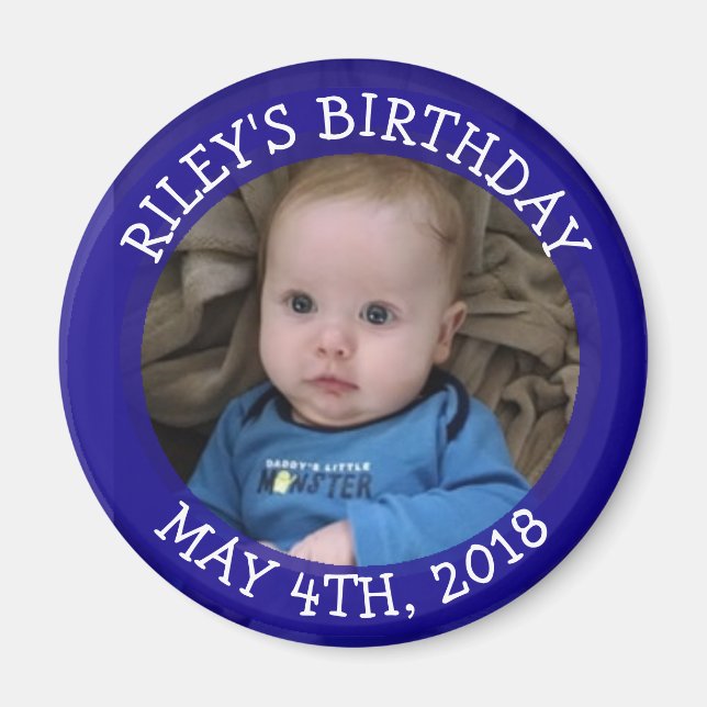 Personalized Blue Photo Reminder Magnet (Front)