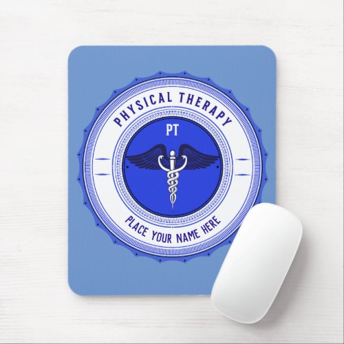 Personalized Blue Physical Therapy Caduceus Mouse Pad