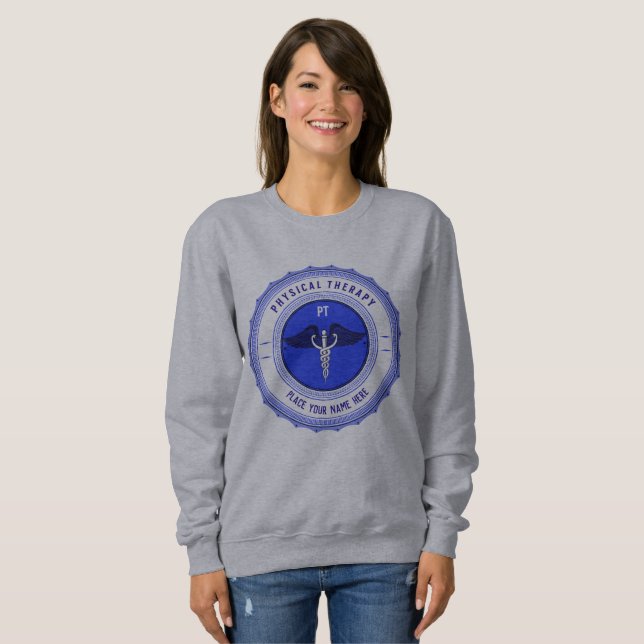 Personalized Blue Physical Therapy Caduceus Sweatshirt (Front Full)