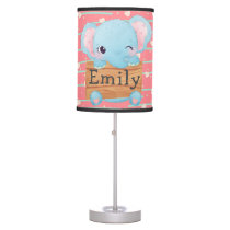 Personalized Blue Pink Baby Elephant Nursery Kids Table Lamp