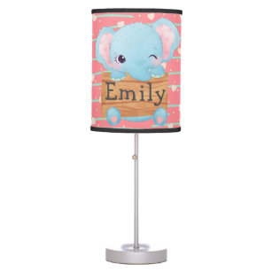 Personalized Blue Pink Baby Elephant Nursery Kids Table Lamp