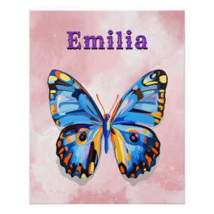 Personalized Blue Pink Butterfly Custom Preppy Poster