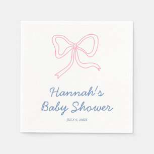 Personalized Blue & Pink Coquette Bow Baby Shower Napkins