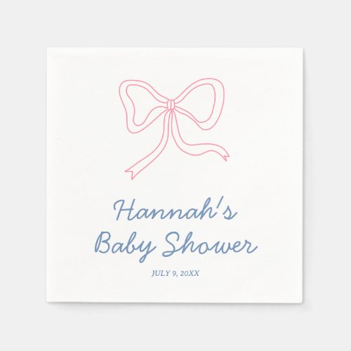 Personalized Blue  Pink Coquette Bow Baby Shower Napkins