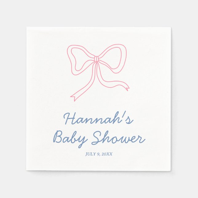 Personalized Blue & Pink Coquette Bow Baby Shower Napkins (Front)