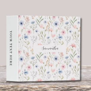 Personalized Blue Pink Floral  3 Ring Binder