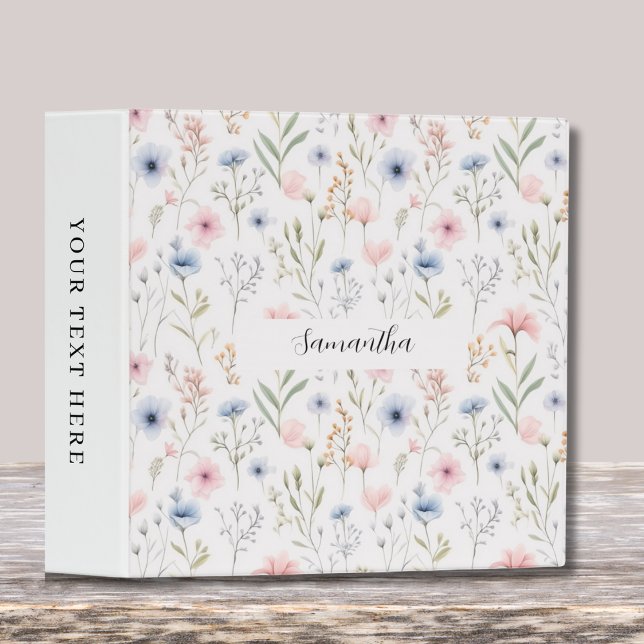 Personalized Blue Pink Floral  3 Ring Binder (Creator Uploaded)