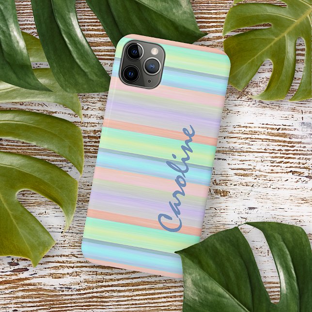 Personalized Blue Pink Lime Green Stripes Case-Mate iPhone Case (Creator Uploaded)