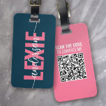 Personalized Blue Pink Monogram QR Code Luggage Tag<br><div class="desc">Liven up your luggage with this personalized design that's perfect for travellers</div>
