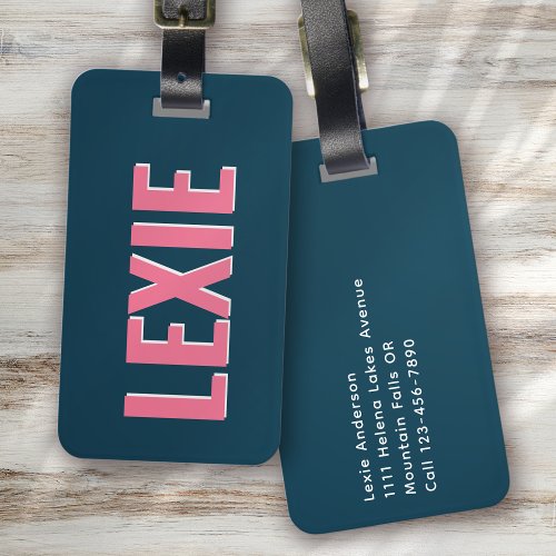 Personalized Blue Pink Monogram Shadow Luggage Tag