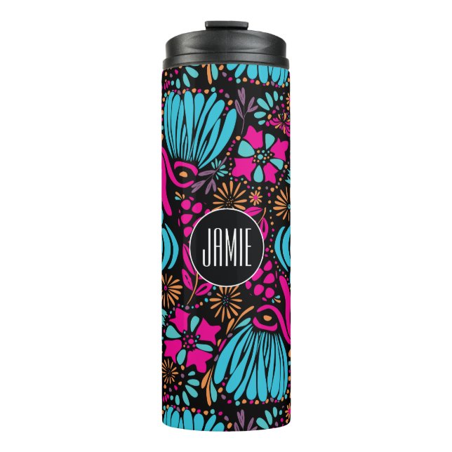 Personalized Blue Pink Purple Floral Pattern Thermal Tumbler (Front)