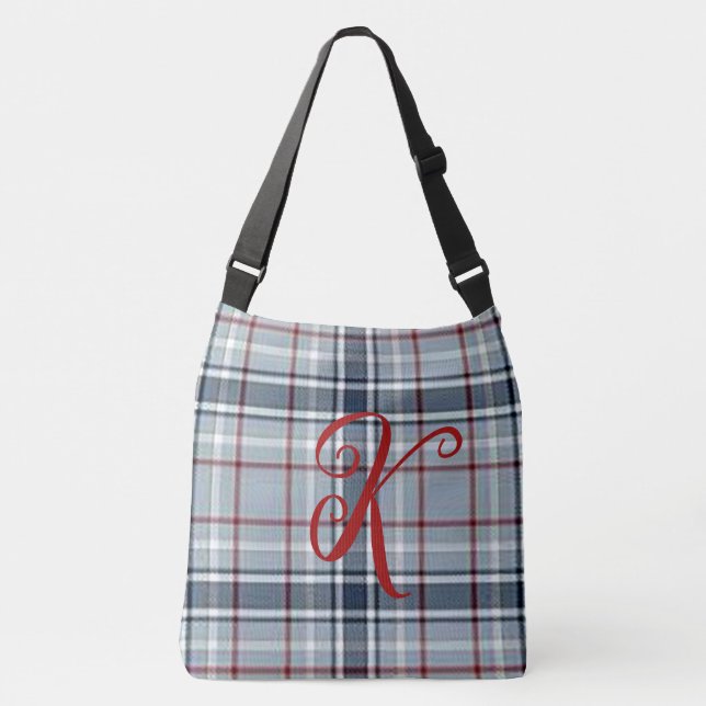 Personalized Blue Plaid Crossbody Tote Bag (Front)