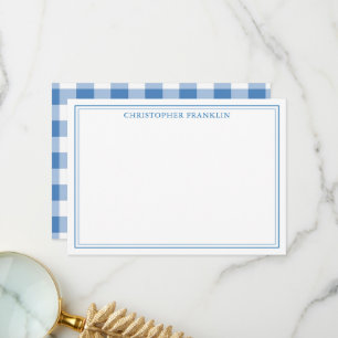 Personalized Blue Plaid New Baby Stationery Thank You Card