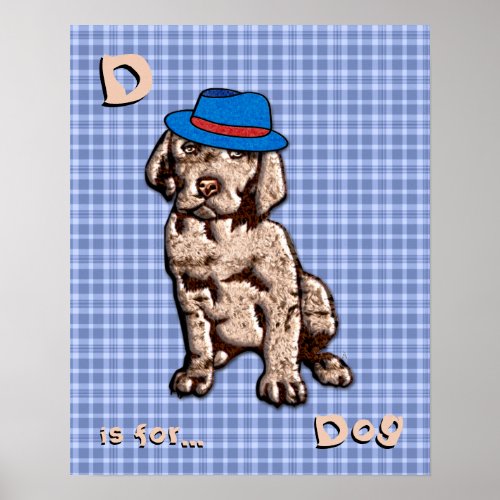 Personalized Blue Plaid Nursery Art _ Dog Poster