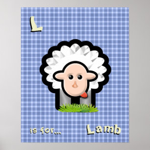 Personalized Blue Plaid Nursery Art - Lamb Poster