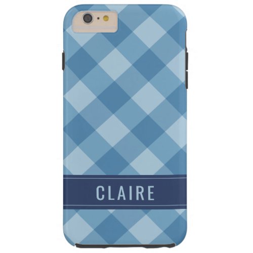 Personalized Blue Plaid Pattern Tough iPhone 6 Plus Case