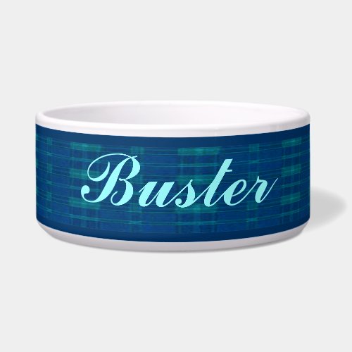 Personalized Blue Plaid Pet Bowl