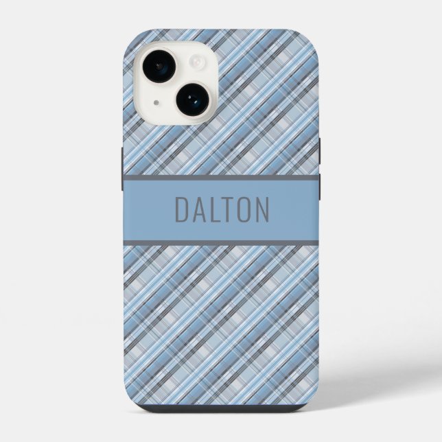 Personalized Blue Plaid Phone Case (Back)