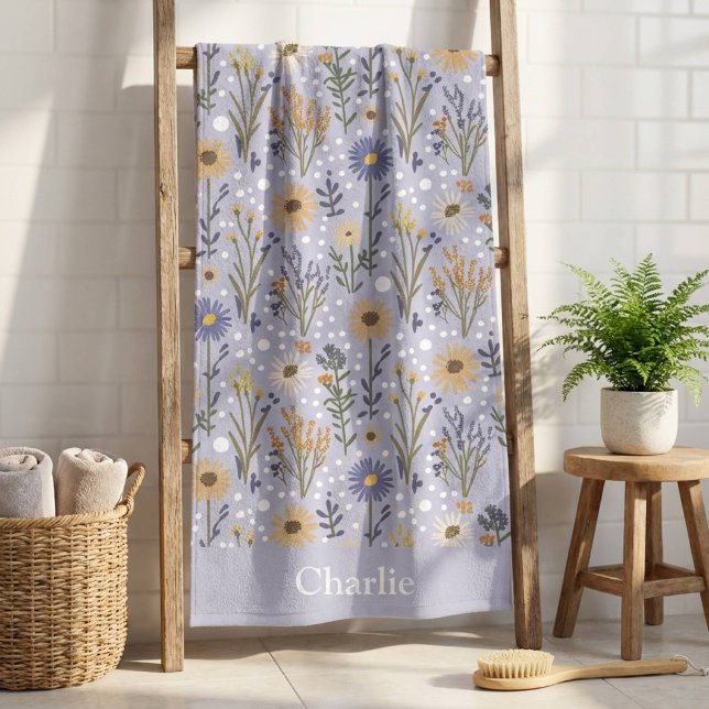 Personalized Blue Polka Dot Flower Kids Beach Towel (Creator Uploaded)