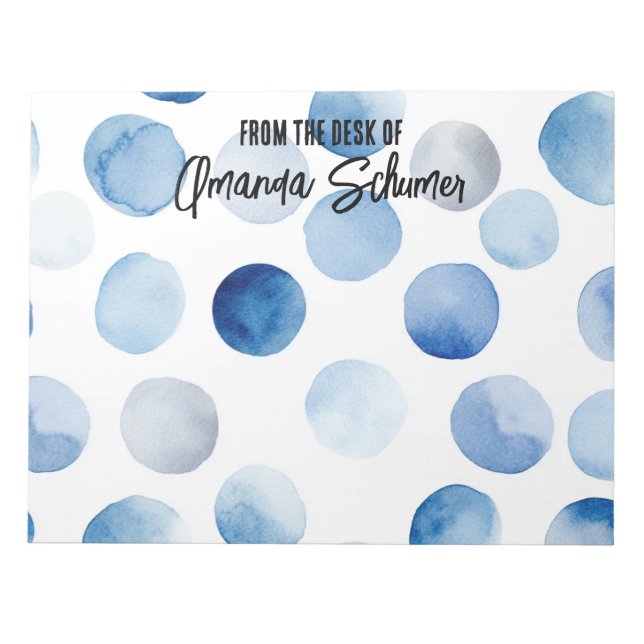 Personalized Blue Polka Dots 11"x8.5" Notepad (Front)