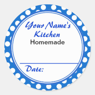 Personalized Blue Polka Dots From the Kitchen of Classic Round Sticker
