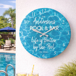 Personalized Blue Pool Water Welcome to our Pool Large Clock