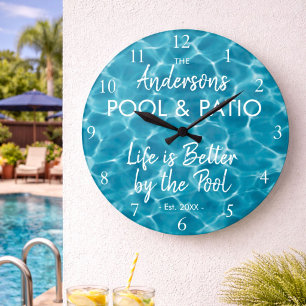Personalized Blue Pool Water Welcome to our Pool Large Clock