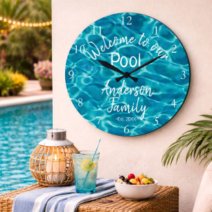 Personalized Blue Pool Water Welcome to our Pool Large Clock