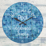 Personalized Blue Pool Water Welcome to our Pool Large Clock