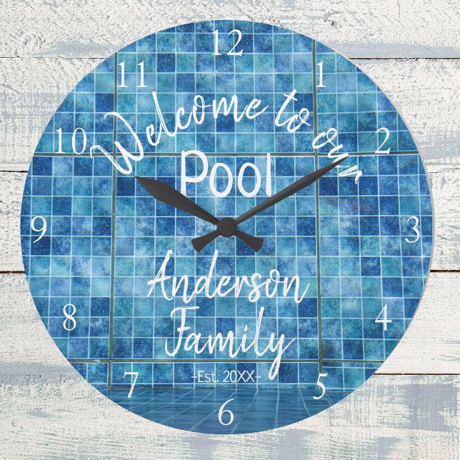 Personalized Blue Pool Water Welcome to our Pool Large Clock (Creator Uploaded)