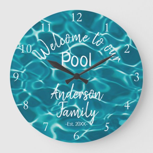 Personalized Blue Pool Water Welcome to our Pool Large Clock