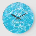 Personalized Blue Pool Water Welcome to our Pool Large Clock
