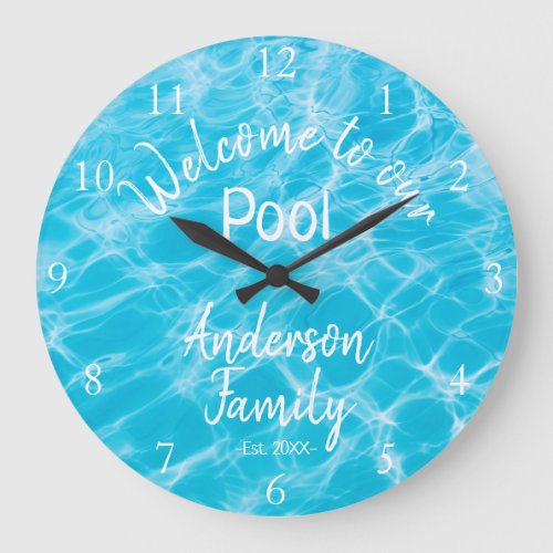 Personalized Blue Pool Water Welcome to our Pool Large Clock