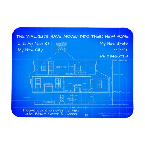 Personalized Blue Print Moving Notice Trendy  Magnet
