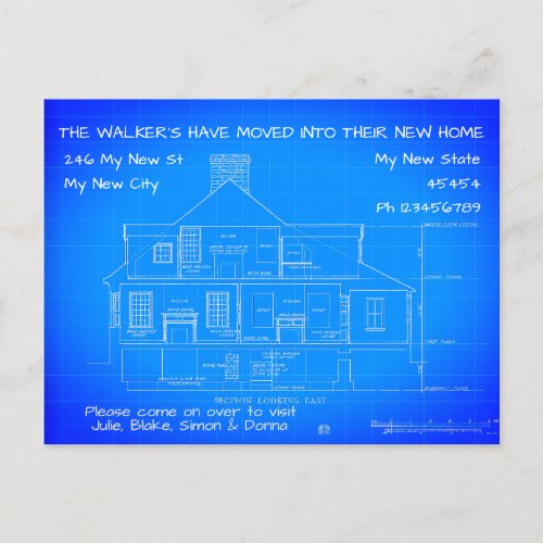 Personalized Blue Print Moving Notice Trendy  Postcard