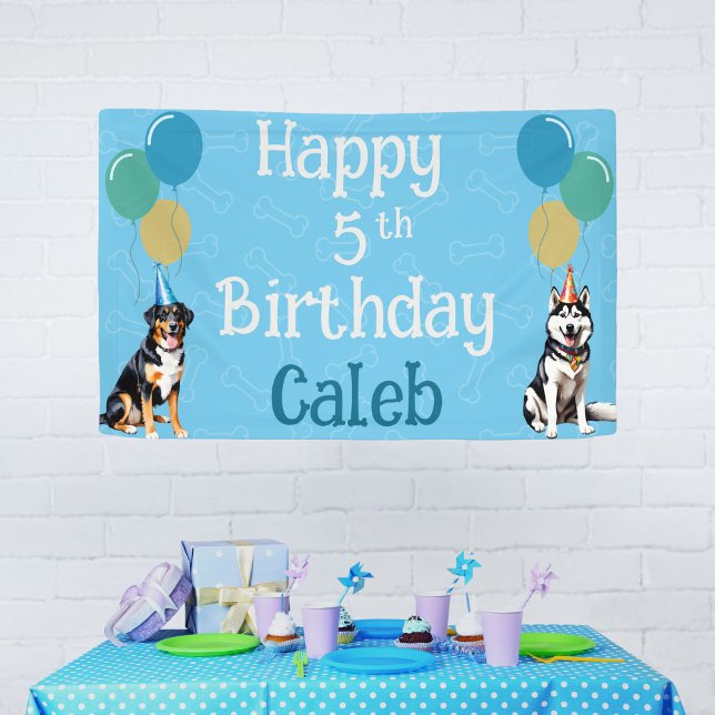 Personalized Blue Puppy Dog Birthday Paw-ty  Banner (Creator Uploaded)