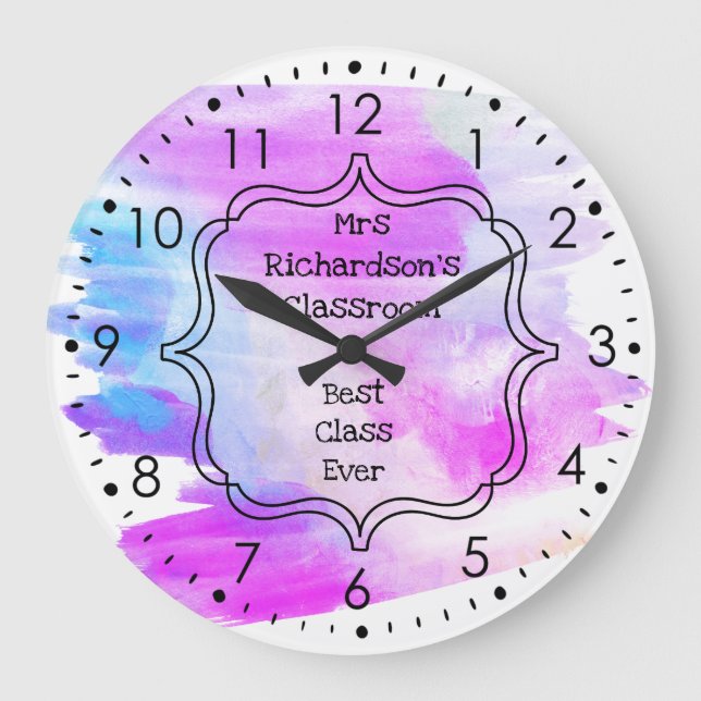 Personalized Blue Purple Classroom Teacher Large Clock (Front)
