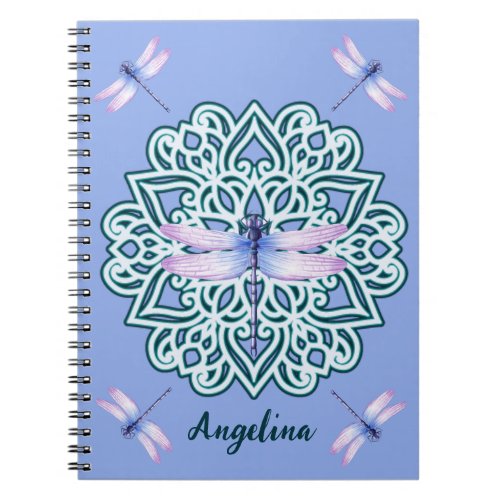 Personalized Blue Purple Dragonfly Mandala Notebook