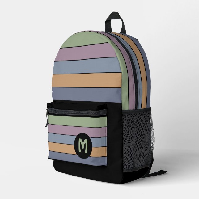 Personalized Blue Purple Green Yellow Black Stripe Printed Backpack (Back Corner Right)