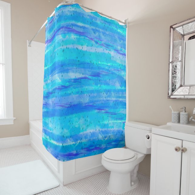 Personalized Blue, Purple, Teal, Aqua Abstract    Shower Curtain (In Situ)