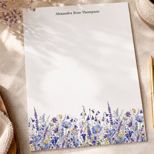 Personalized Blue Purple Wildflower Watercolor Letterhead