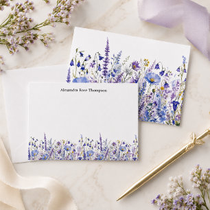 Personalized Blue Purple Wildflower Watercolor Note Card