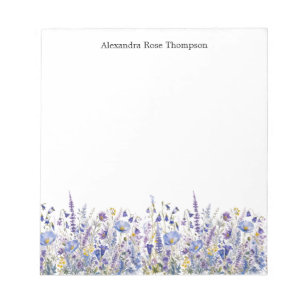 Personalized Blue Purple Wildflower Watercolor  Notepad