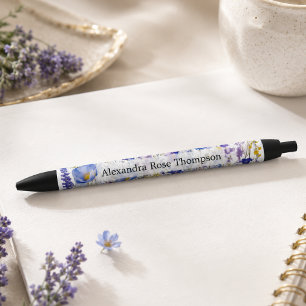 Personalized Blue Purple Wildflower Watercolor Pen