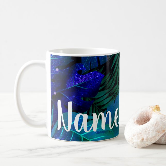 Personalized Blue Rainforest Design Coffee Mug Cup (With Donut)